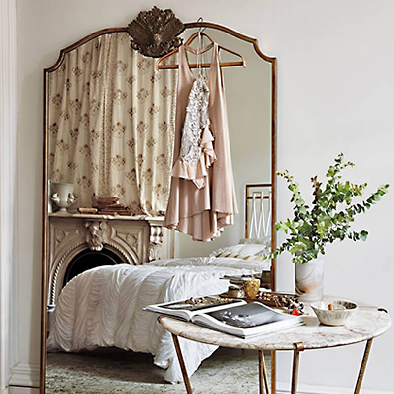 Floor Mirror: Slender Champagne Arched Crest Design