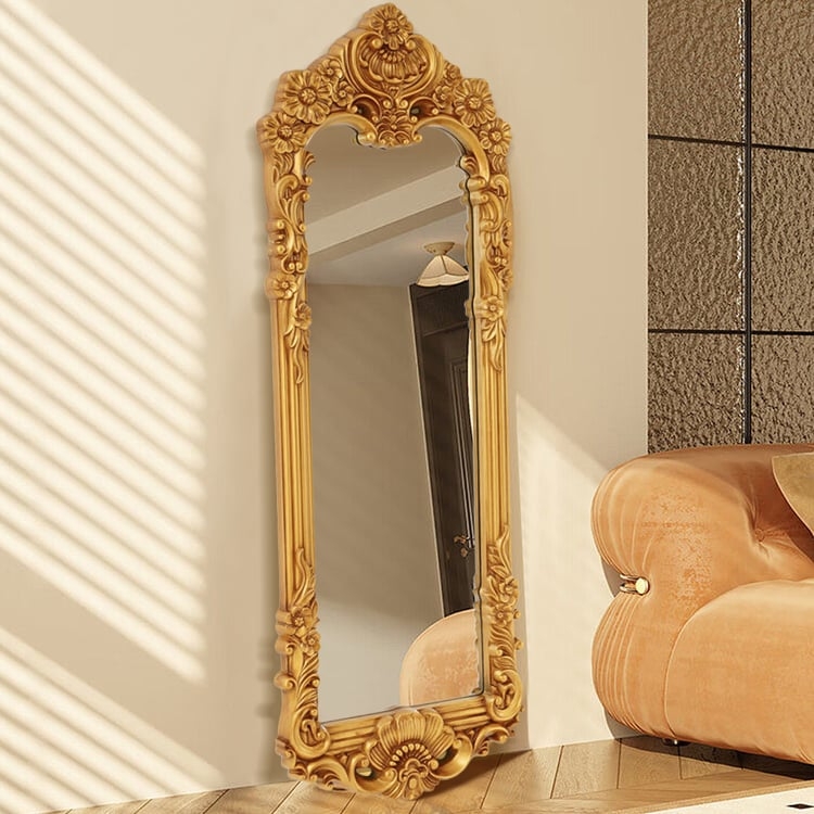 Floor Mirror: Vintage Metallic Arched Leaning Design