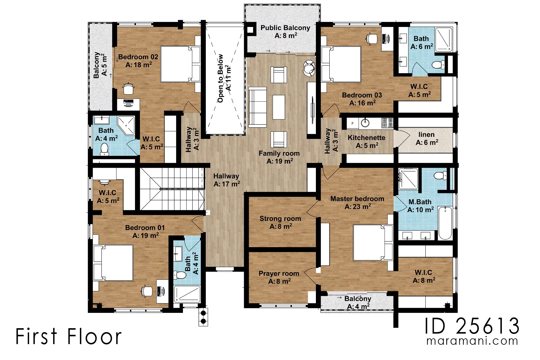 Floor Plan with Prayer Room and Contemporary 5 Bedroom Layout