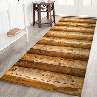 Floor Runner with Hewn Lumber Print and Faux Wood Log Rug