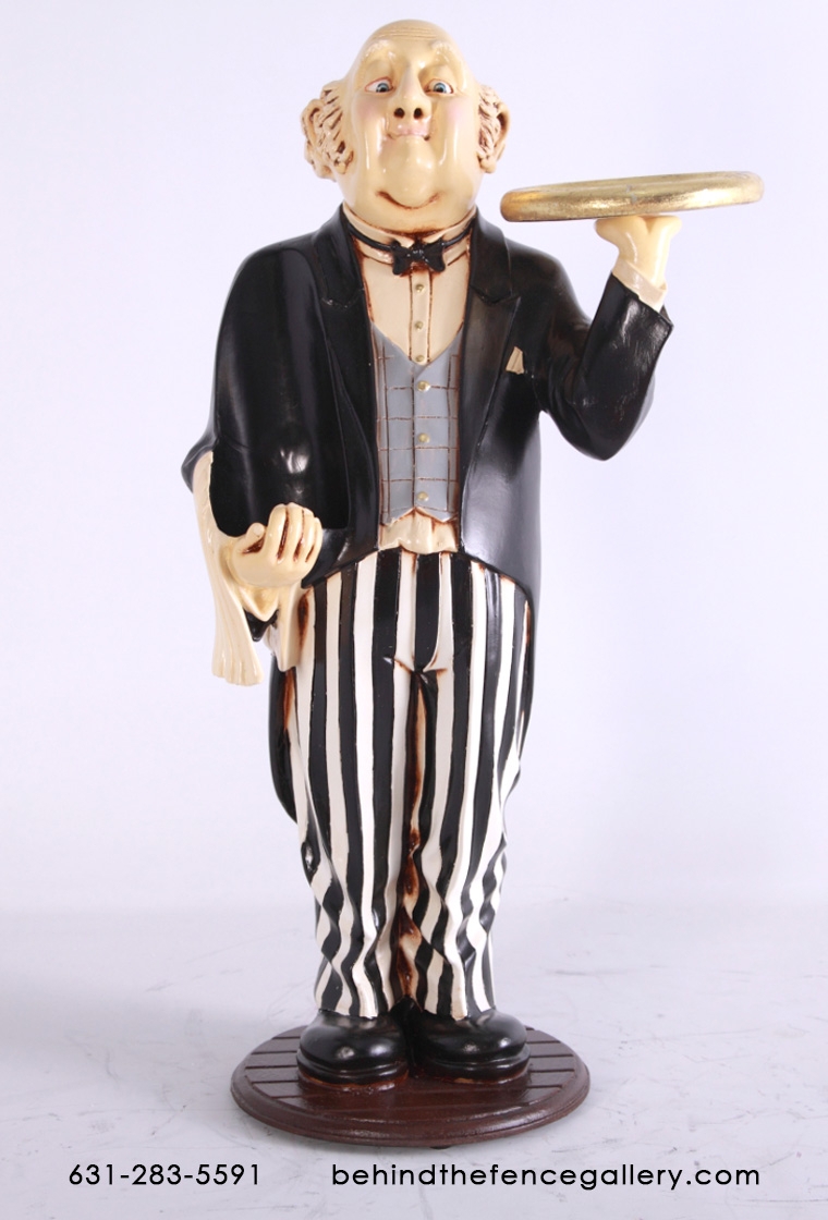 Floor Statue Striped Pants Waiter Figurine Kitsch Decor