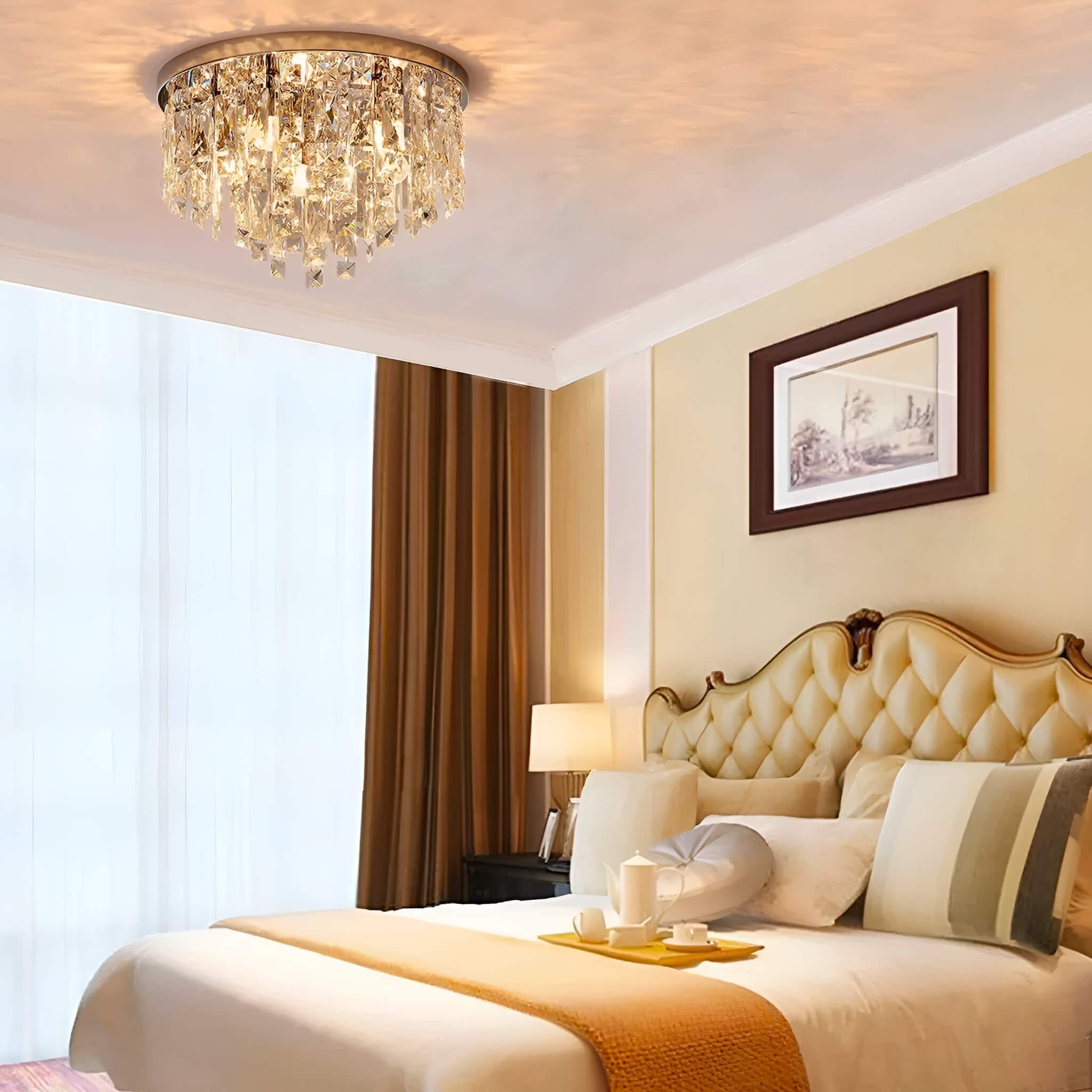 Flush Mount Chandelier Prism Modern Crystal Bedroom Lighting