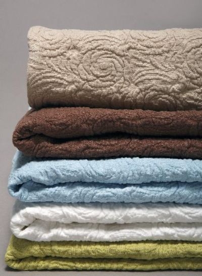 Folded Blankets Raised Rose Pattern Matelasse Weave Textiles