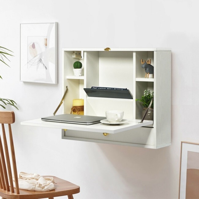 Folding Desk Internal Shelving White Minimalist Laptop