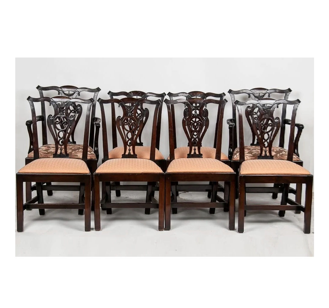 Formal Dining Set with Armchair Pair and Antique Mahogany Side Chairs