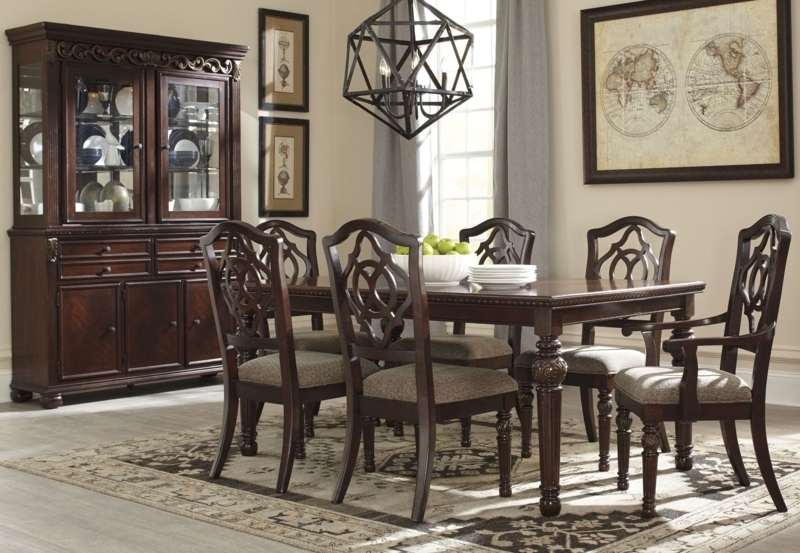 Formal Dining Set with Shield Back Chairs and Geometric Lights