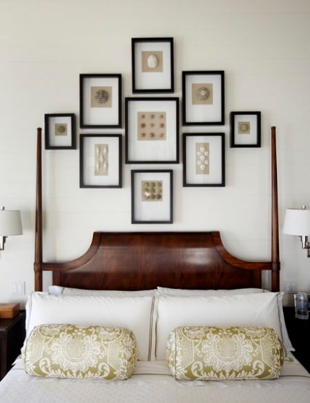 Four Poster Bed Symmetrical Coastal Gallery Wall
