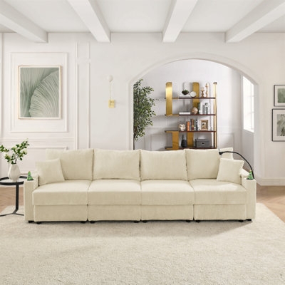 Four Seat Sofa with Corduroy Fabric and Beige Corduroy Four Seat Sofa