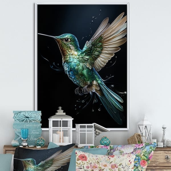 Framed Canvas Art: Teal Black Contrast White Frame Avian Artwork