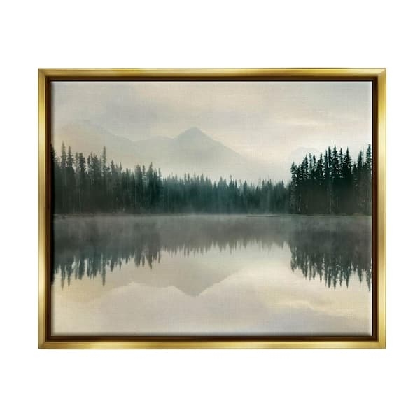 Framed Canvas Floater Frame Mountain Reflection Foggy