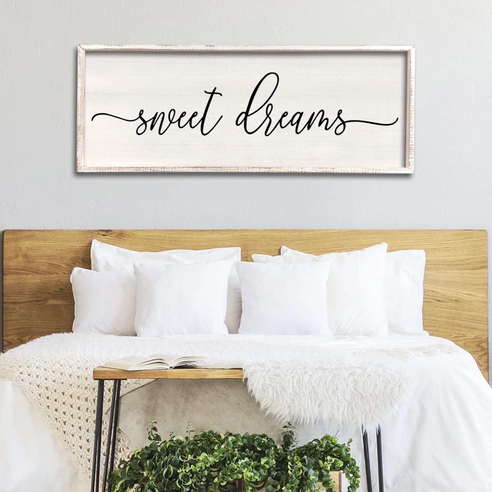 Framed Wall Art Cursive Script Sweet Dreams Decor