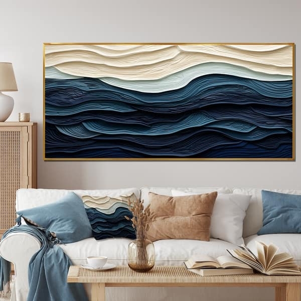 Framed Wall Art featuring 3D Wave Pattern and Impasto Texture