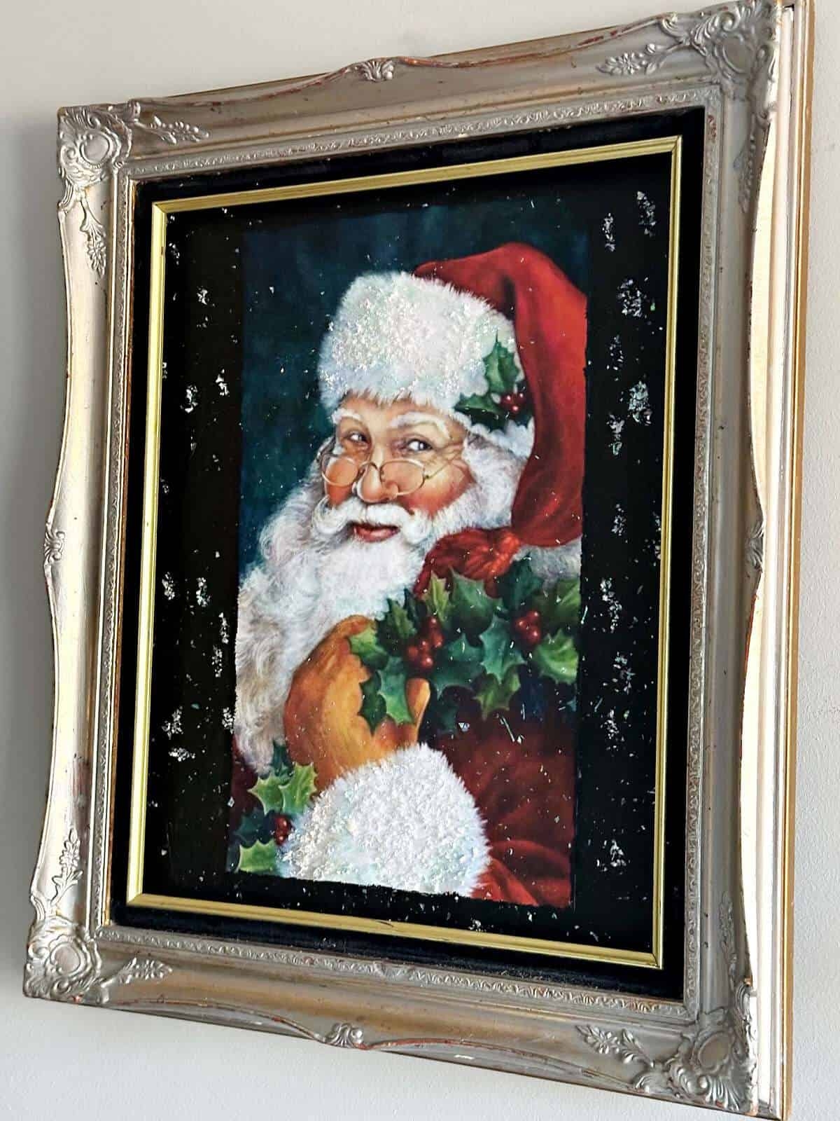 Framed Wall Art Ornate Silver Frame Vintage Santa Claus Portrait
