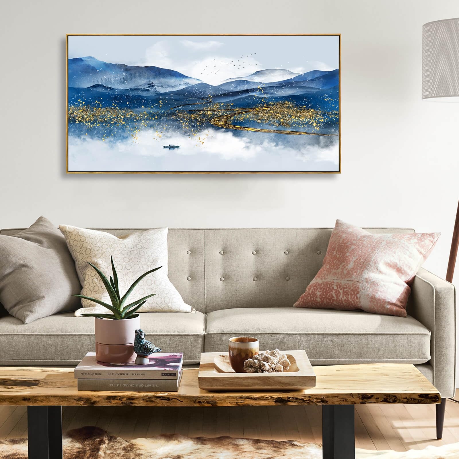 Framed Wall Art using Gold Foil Accents and Oversized Landscape