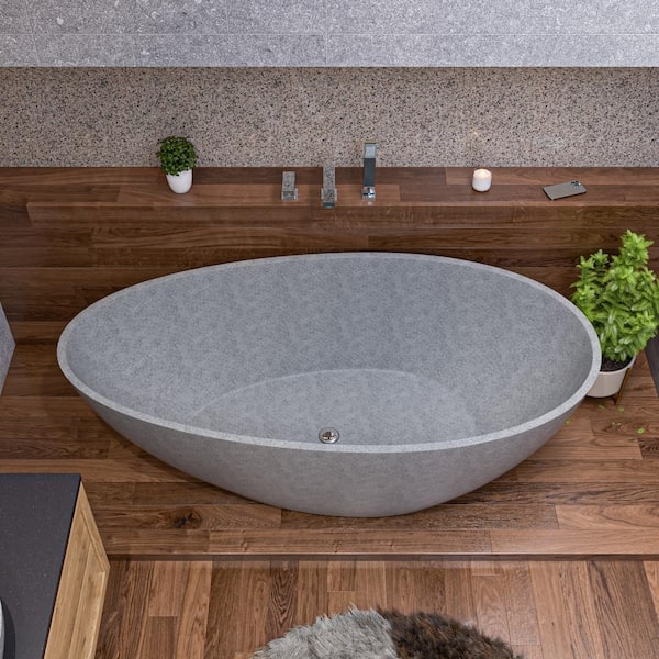 Freestanding Bathtub as Asymmetrical Egg Tub, Matte Gray Texture