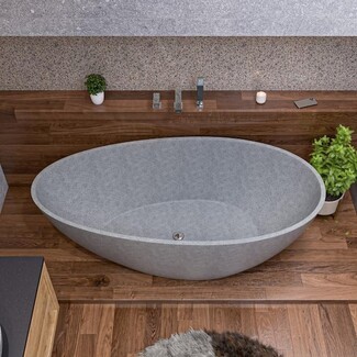 Freestanding Bathtub as Asymmetrical Egg Tub, Matte Gray Texture