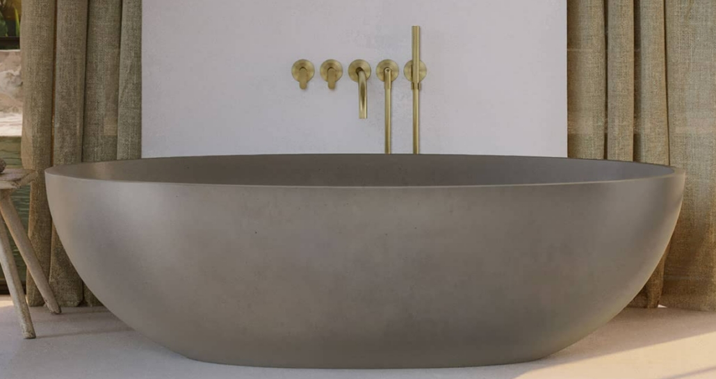 Freestanding Bathtub designed with Sculptural Profile, Matte Grey