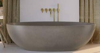 Freestanding Bathtub designed with Sculptural Profile, Matte Grey