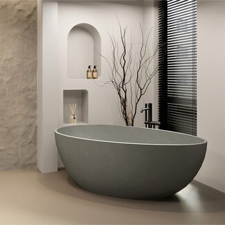 Freestanding Bathtub in Japandi Spa Design, Smooth Matte Oval