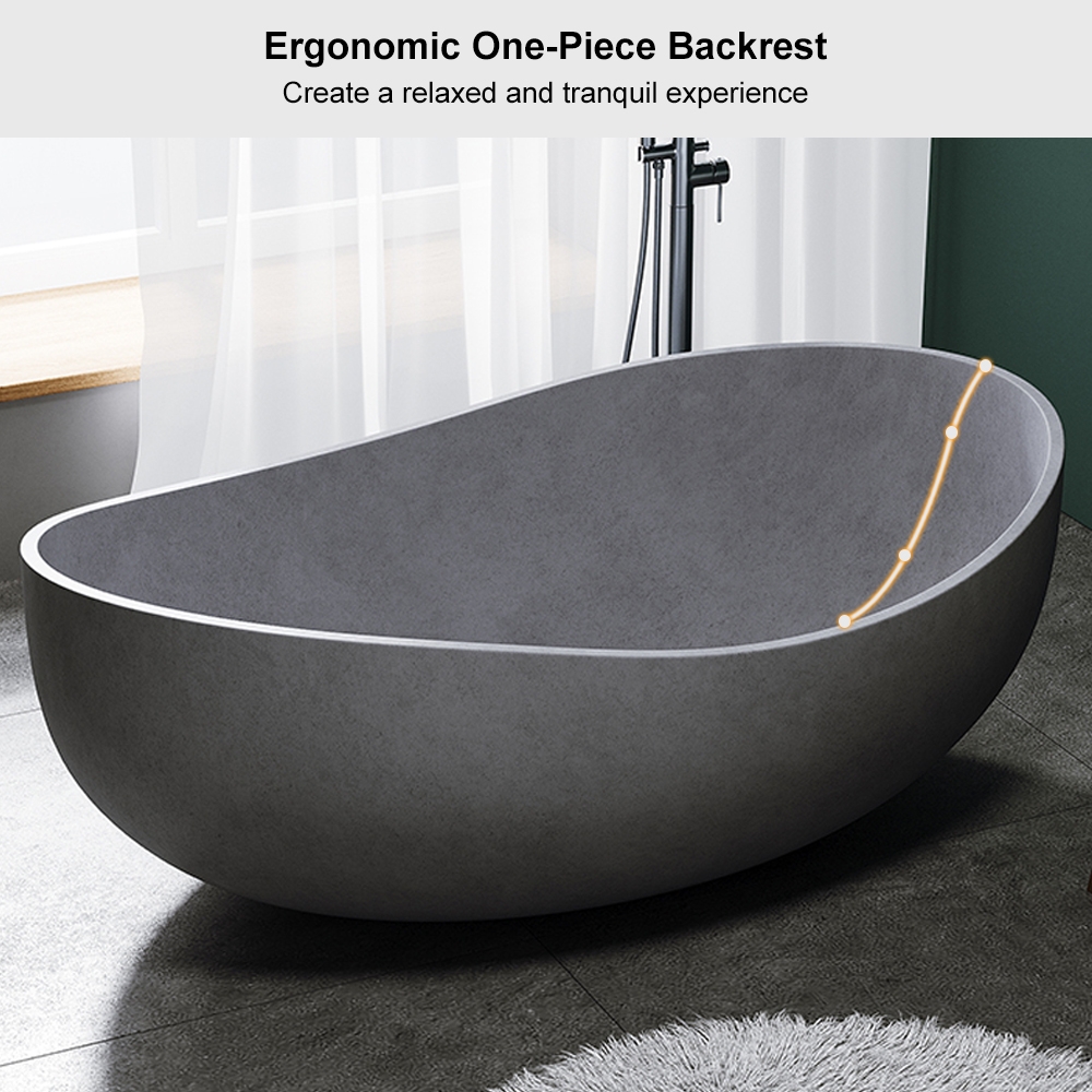 Freestanding Bathtub including Ergonomic Backrest, Charcoal Gray