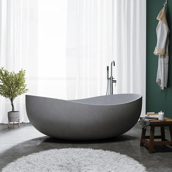 Freestanding Bathtub with Wave Rim, Industrial Concrete Soaking Tub
