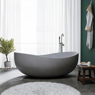 Freestanding Bathtub with Wave Rim, Industrial Concrete Soaking Tub