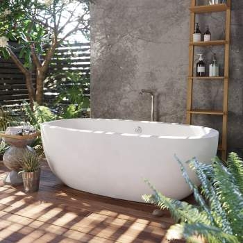 Freestanding Soaker Tub in Pearl White, 72 Inch Length Stone