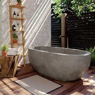 Freestanding Soaker Tub with Ash Grey Freestanding Tub, Concrete Look