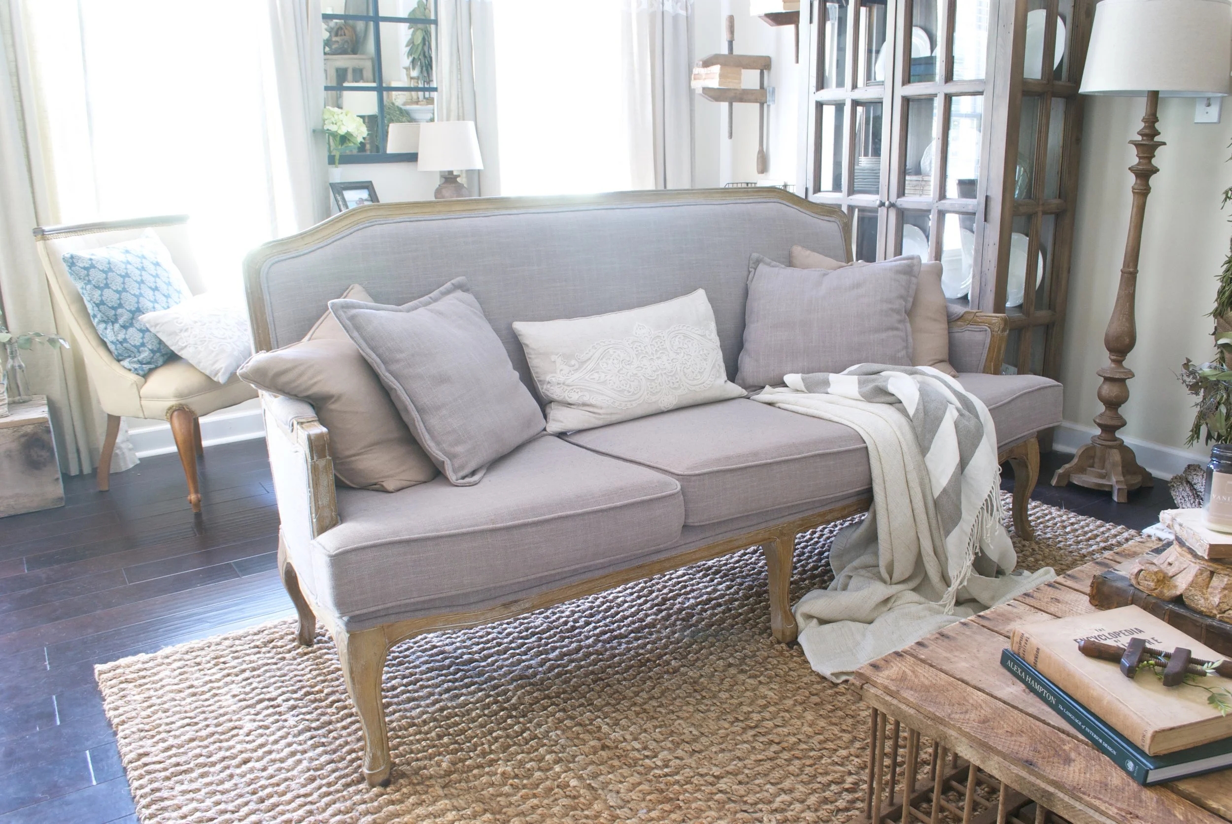 French Country Sofa with Cabriole Legs and French Farmhouse Sofa Styling