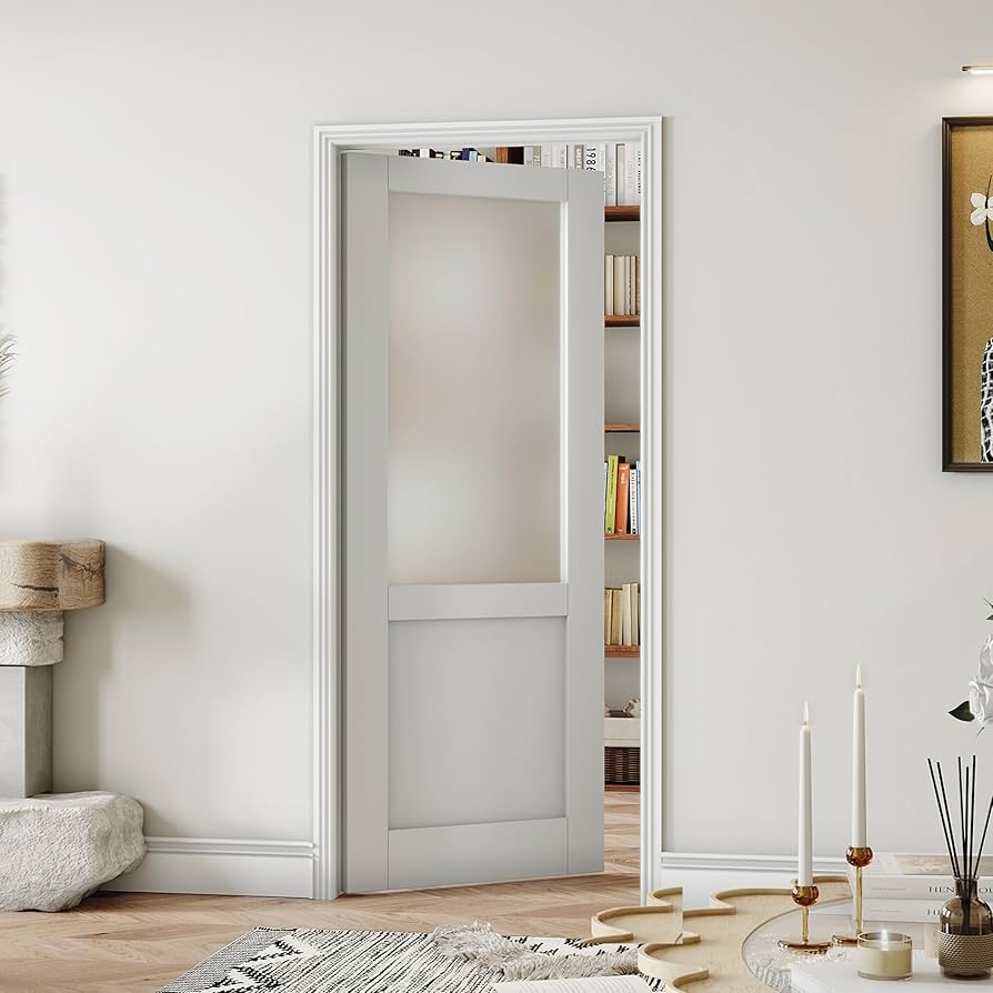 French Door White Primed half lite white shaker door slab