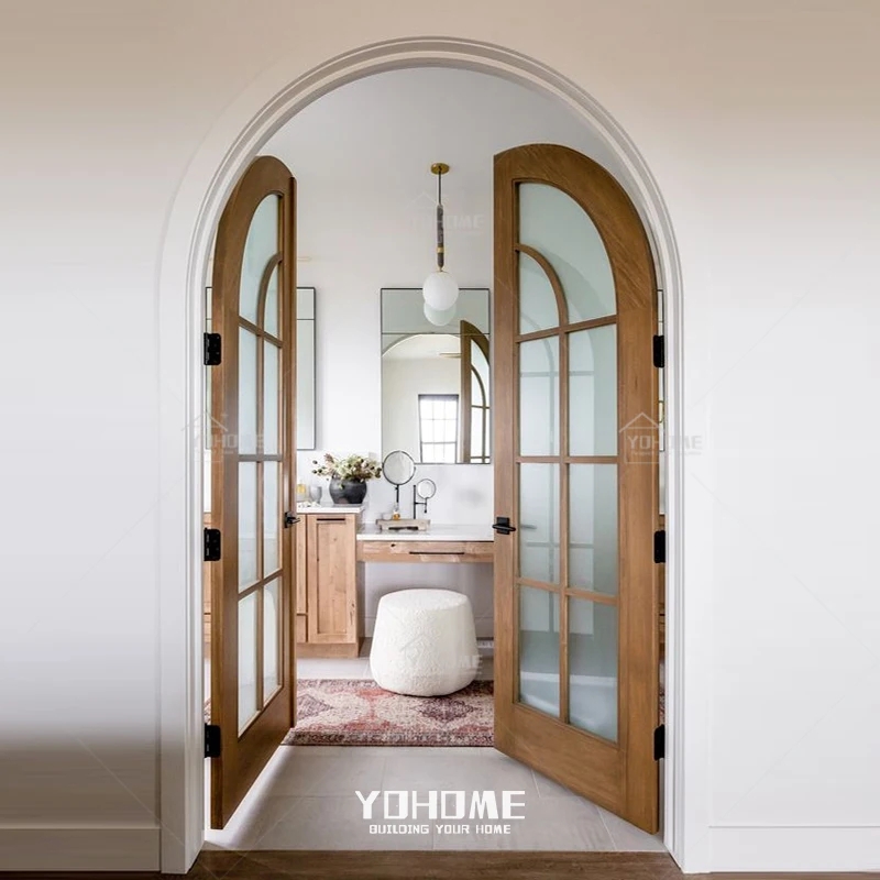 French Doors: Arched Frame Honey Brown Divided Lite