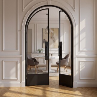 French Doors: Arched Silhouette Black Aluminum Frame