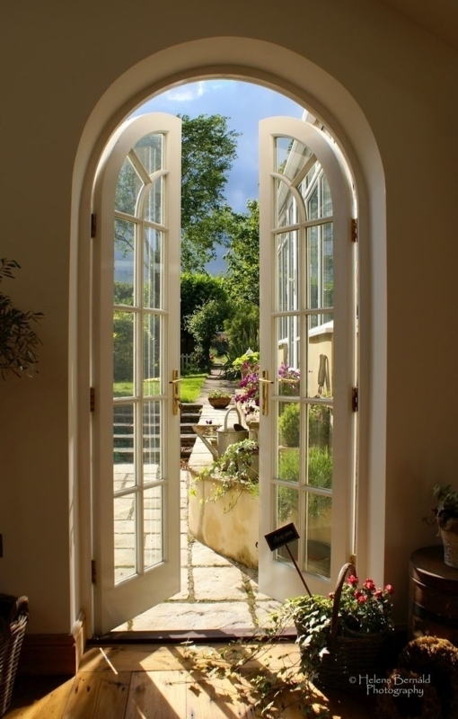 French Doors: Garden View Arched Top Divided Lights