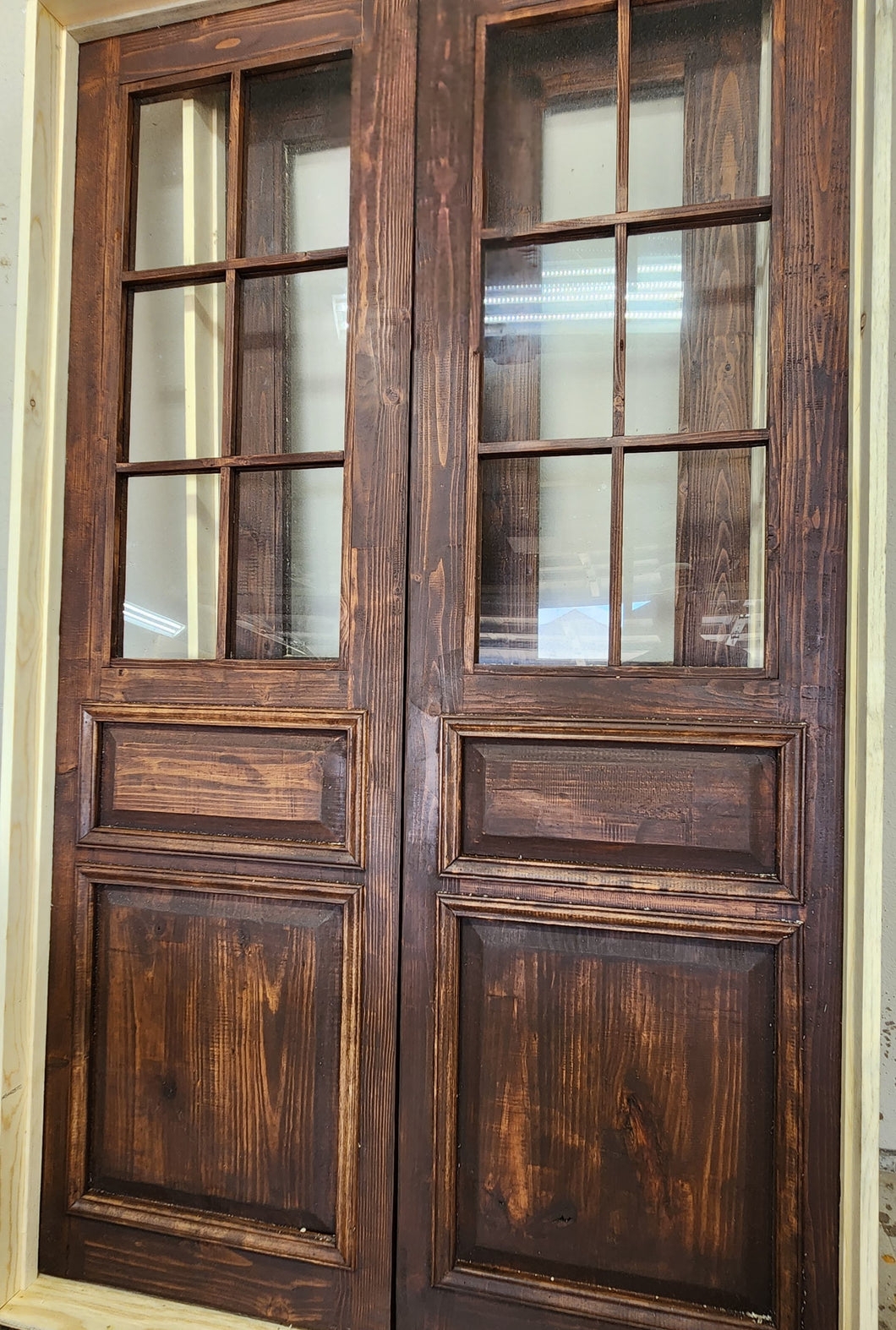 French Doors: Six-Lite Panes Rustic Glass Double Doors