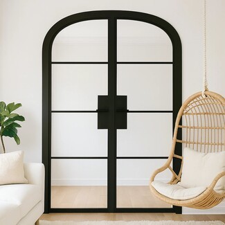 French Double Door: Arched Top 4 Lite Modern Steel