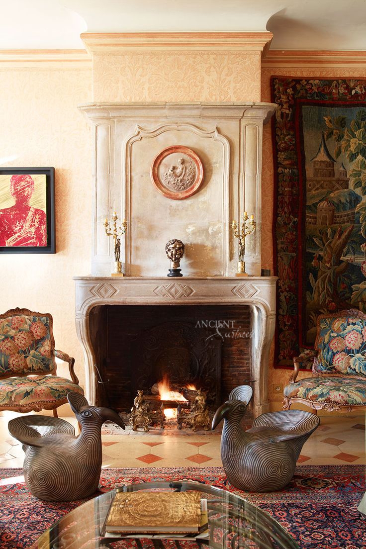 French Fireplace Bird Shaped Stools Overmantel