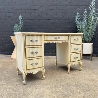 French Provincial Desk: Gold Pinstriping and Seven Drawers