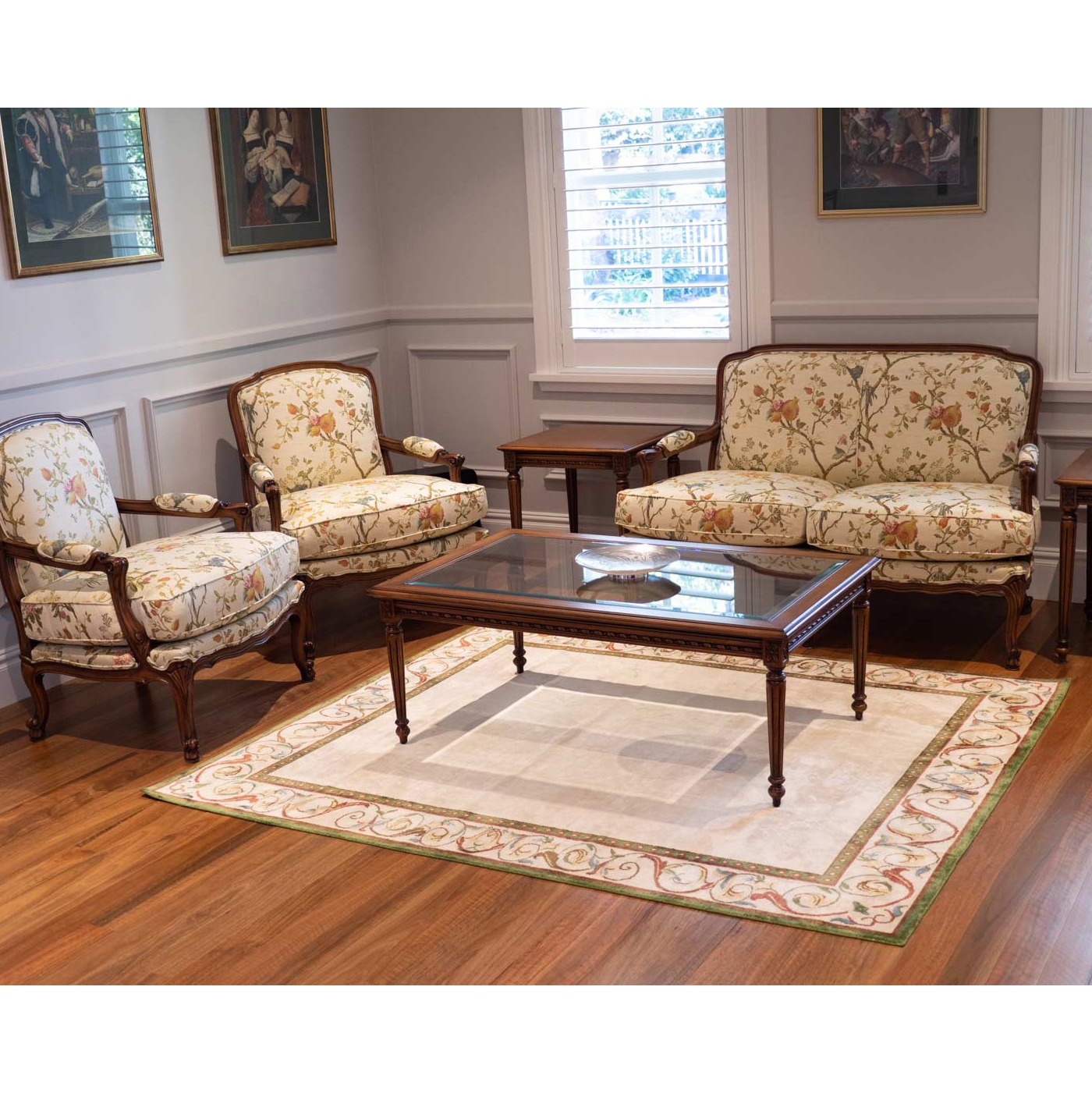 French Sofa using Botanical Upholstery Classic Two Seater Sofa