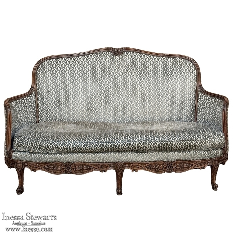 French Sofa with Carved Apron and Louis XIV Walnut Settee