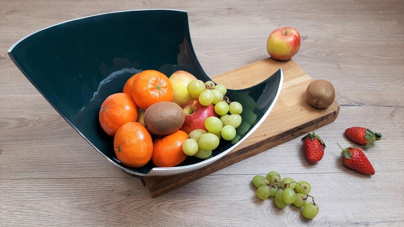 Fruit Bowl: Asymmetrical Flare Teal Enamel Silver Rim Dish