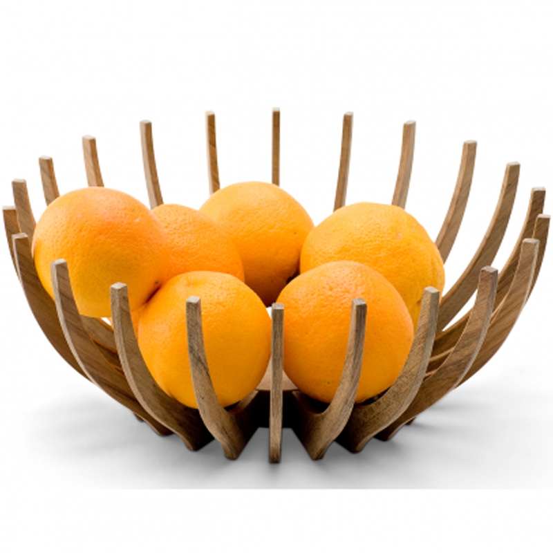 Fruit Bowl: Curved Slats Open Work Frame Scandinavian Wood
