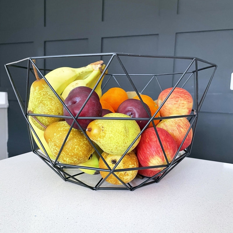 Fruit Bowl: Geodesic Pattern Matte Black Wireframe Storage