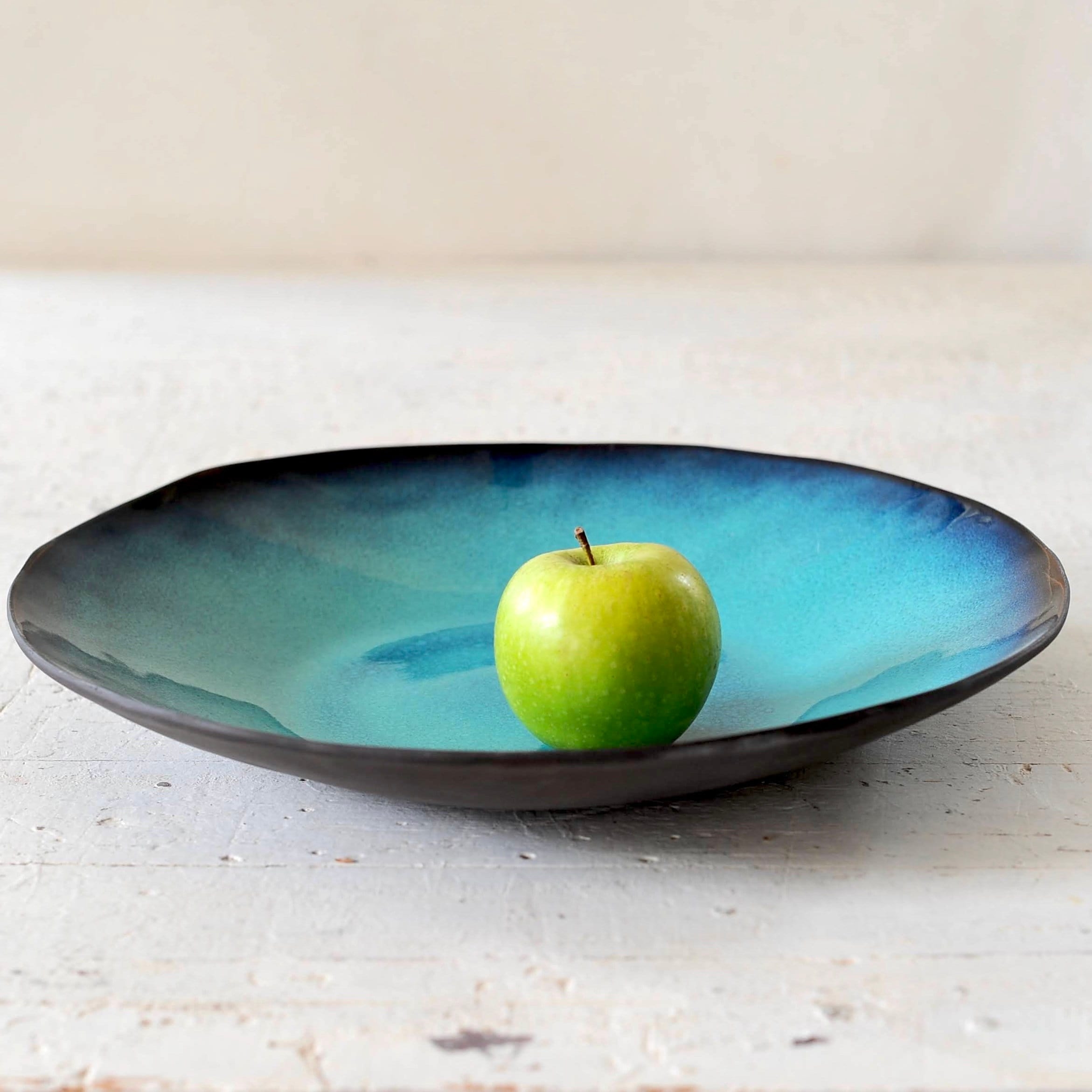 Fruit Bowl: Lagoon Blue Glaze Oversized Ceramic Centerpiece