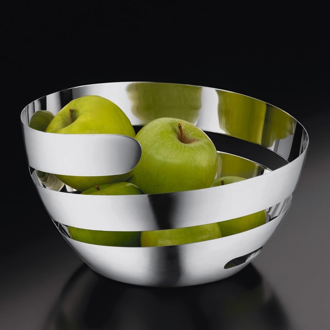 Fruit Bowl: Mirrored Finish Spiral Cut Bands Metal Sculpture