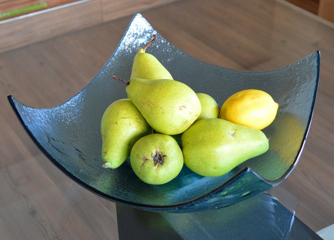 Fruit Bowl: Sky Blue Fused Glass Upturned Corners Design