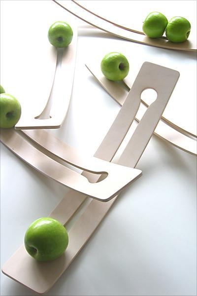 Fruit Holder: Curved Planks Cutout Slots Sculptural Wood