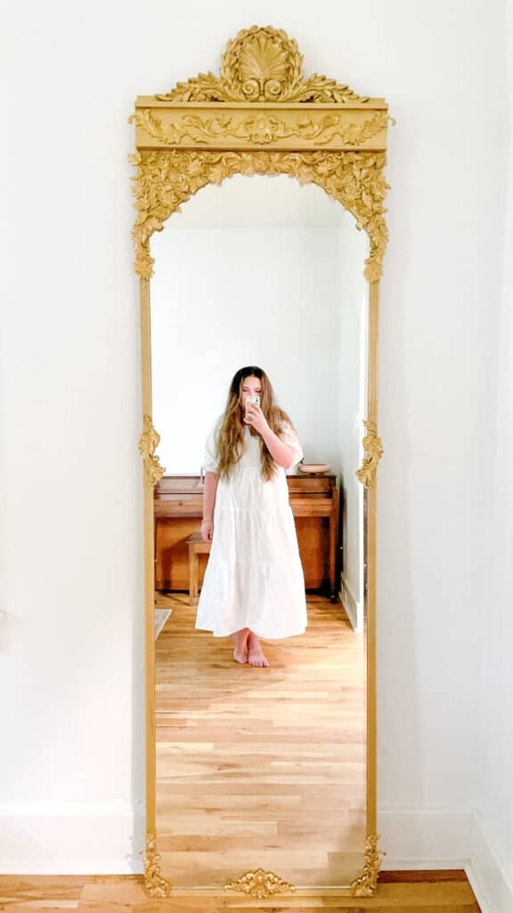 Full Length Mirror: Shell Pediment and Ornate Carvings