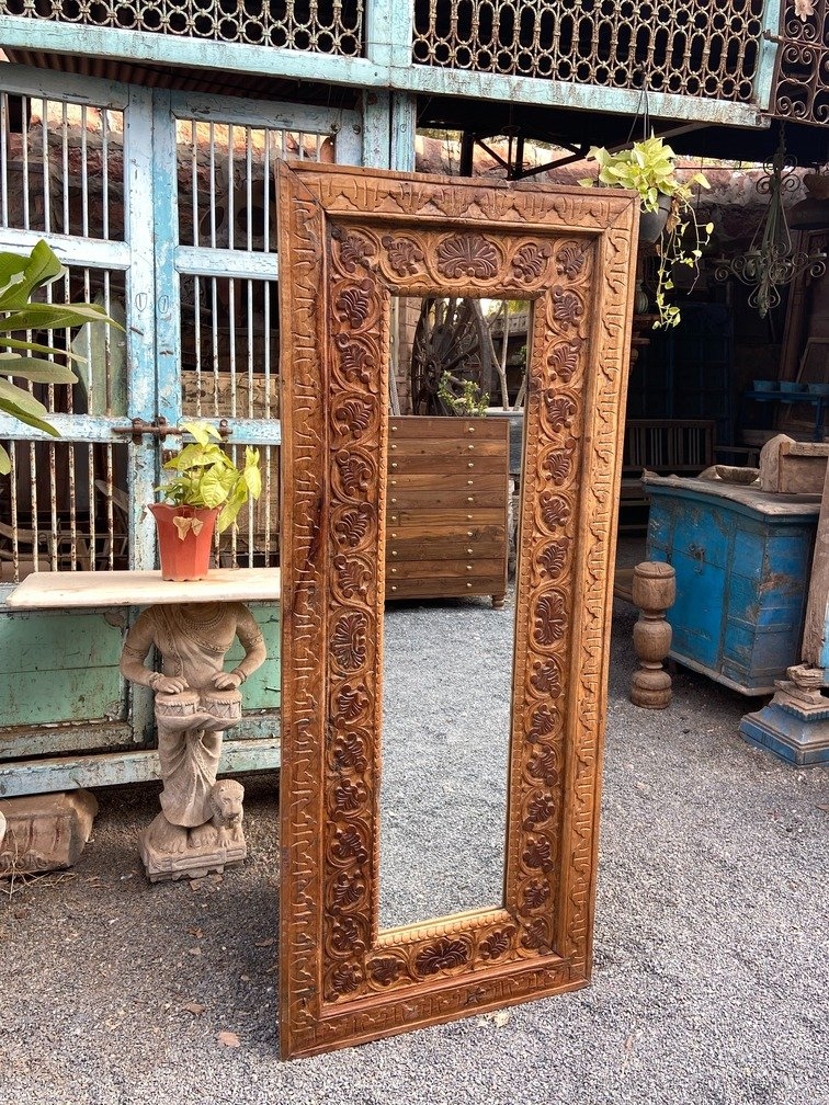 Full Length Mirror Vintage Wood Relief Mirror Hand Carved