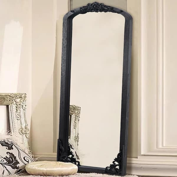 Full Length Mirror with Ornate Crest and Arched Silhouette