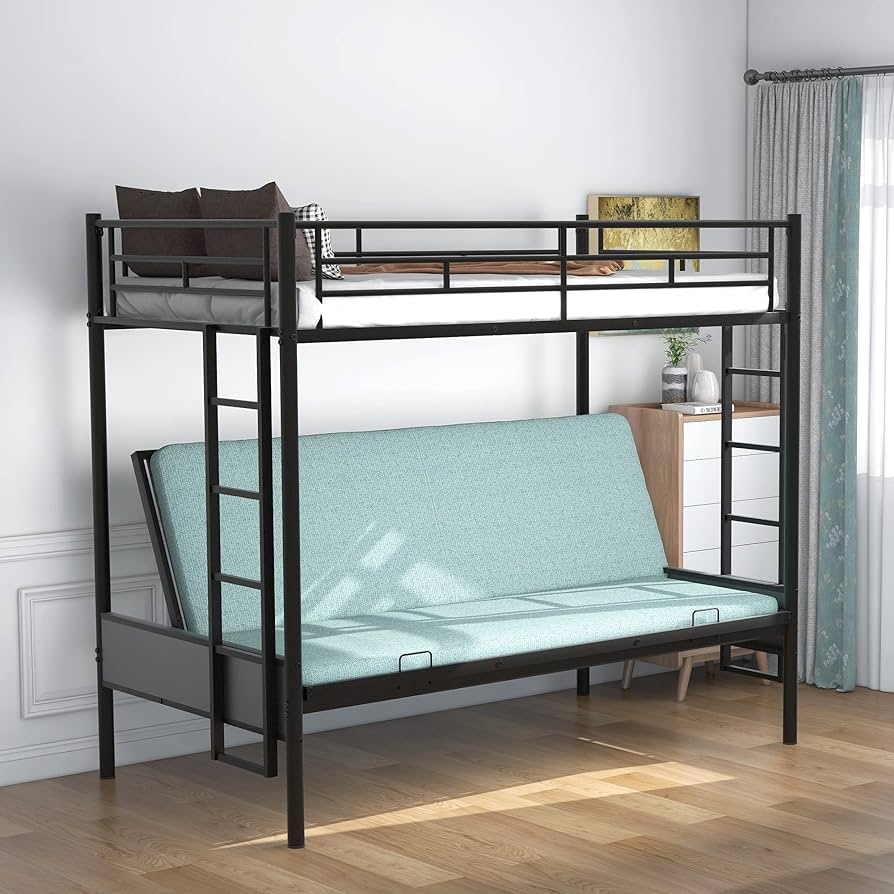 Futon Bunk Bed: Dual Side Ladders Convertible Sofa Bunk